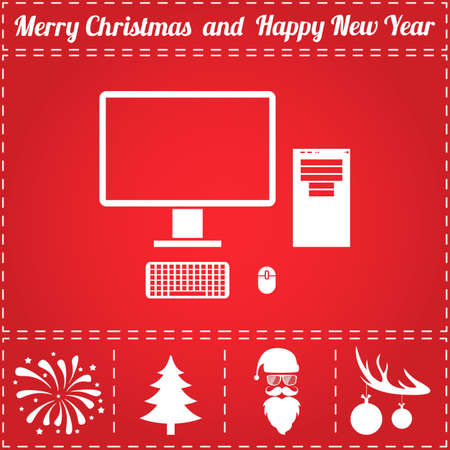 Computer Icon Vector. And bonus symbol for New Year - Santa Claus, Christmas Tree, Firework, Balls on deer antlersのイラスト素材