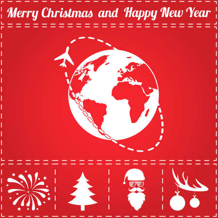 Travel Icon Vector. And bonus symbol for New Year - Santa Claus, Christmas Tree, Firework, Balls on deer antlersのイラスト素材
