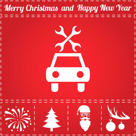 Car repair Icon Vector. And bonus symbol for New Year - Santa Claus, Christmas Tree, Firework, Balls on deer antlersのイラスト素材