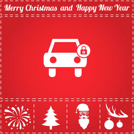Car protected Icon Vector. And bonus symbol for New Year - Santa Claus, Christmas Tree, Firework, Balls on deer antlersのイラスト素材