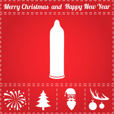 Condom Icon Vector. And bonus symbol for New Year - Santa Claus, Christmas Tree, Firework, Balls on deer antlersのイラスト素材