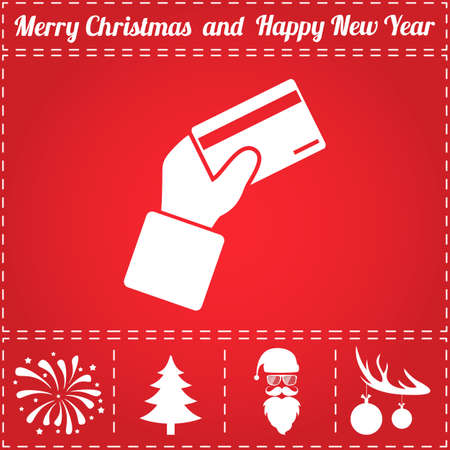 Credit card Icon Vector. And bonus symbol for New Year - Santa Claus, Christmas Tree, Firework, Balls on deer antlersのイラスト素材