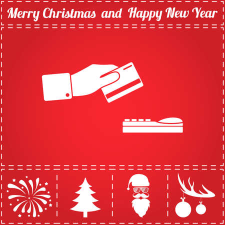 Payment credit card Icon Vector. And bonus symbol for New Year - Santa Claus, Christmas Tree, Firework, Balls on deer antlersのイラスト素材
