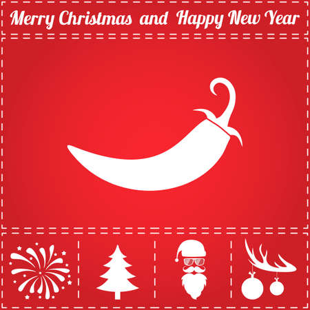 Pepper Icon Vector. And bonus symbol for New Year - Santa Claus, Christmas Tree, Firework, Balls on deer antlersのイラスト素材