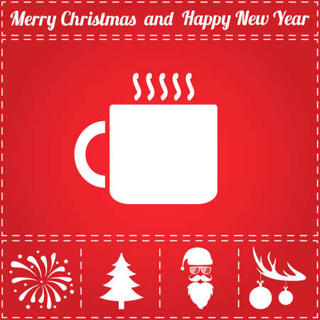 Tea Icon Vector. And bonus symbol for New Year - Santa Claus, Christmas Tree, Firework, Balls on deer antlersのイラスト素材