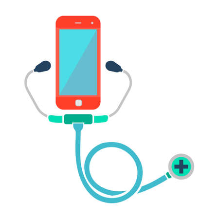 Doctor Online. Smartphone with Stethoscope. Web Medical Help Concept Icon. Color Vector Illustrationのイラスト素材