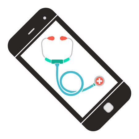 Doctor Online. Smartphone with Stethoscope. Web Medical Help Concept Icon. Color Vector Illustrationのイラスト素材