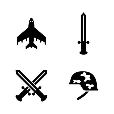Military Weapons. Simple Related Vector Icons Set for Video, Mobile Apps, Web Sites, Print Projects and Your Design. Military Weapons icon Black Flat Illustration on White Background.のイラスト素材