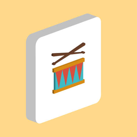 Drum and Stick Simple vector icon. Illustration symbol design template for web mobile UI element. Perfect color isometric pictogram on 3d white square. Drum and Stick icons for you business projectのイラスト素材