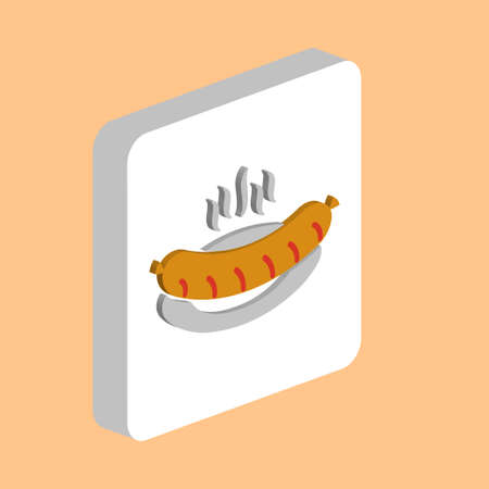 Hot Sausage in plate Simple vector icon. Illustration symbol design template for web mobile UI element. Perfect color isometric pictogram on 3d white square. Hot Sausage icons for business projectのイラスト素材