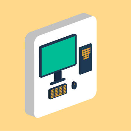 computer Simple vector icon. Illustration symbol design template for web mobile UI element. Perfect color isometric pictogram on 3d white square. computer icons for business projectのイラスト素材