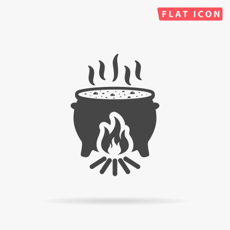 Witch Cauldron flat vector icon. Hand drawn style design illustrations.のイラスト素材