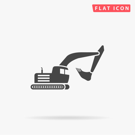 Excavator flat vector icon. Hand drawn style design illustrations.のイラスト素材