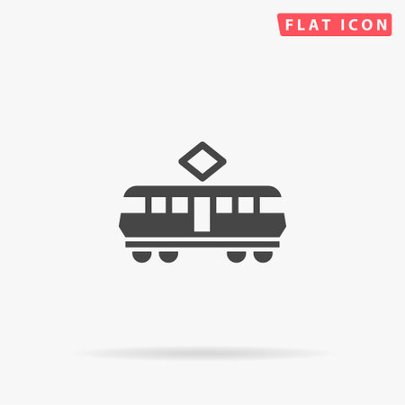 Tram flat vector icon. Hand drawn style design illustrations.のイラスト素材
