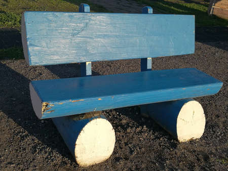wooden blue bench in summer in outdoor Park