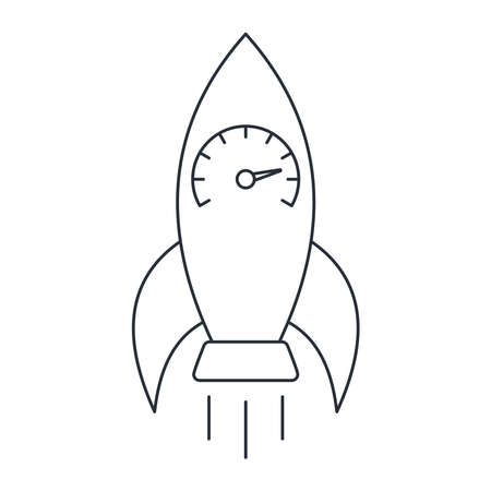 Rocket and efficiency scale. Vector linear icon isolated on white background.のイラスト素材