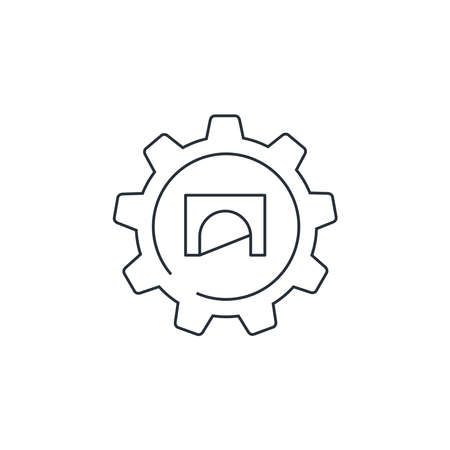 Rotation gear and tunnel sign. Go through the tunnel. Vector linear icon isolated on white background.のイラスト素材