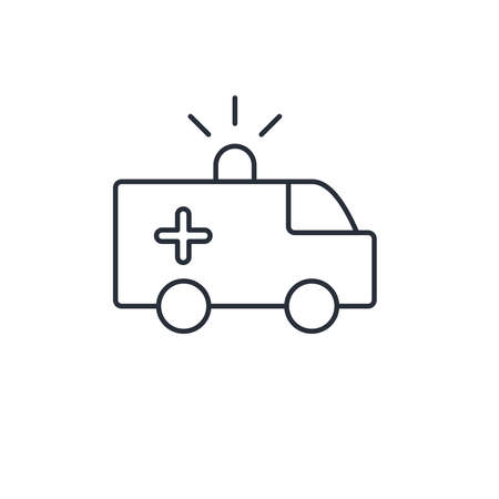 Ambulance car. Simple vector linear icon isolated on white background.のイラスト素材