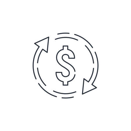 Dollar and turnover arrow. Vector linear icon isolated on white background.のイラスト素材