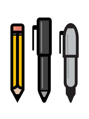 Three writing utensil icons - pencil, pen and marker.のイラスト素材