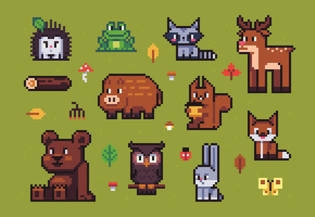 Big forest animal pixel setのイラスト素材