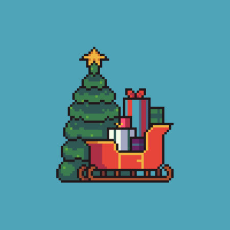 Christmas tree and Santa sleigh with giftsのイラスト素材