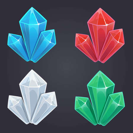 Diamond game. Crystals set, vector objects, isolated on dark backgroundのイラスト素材