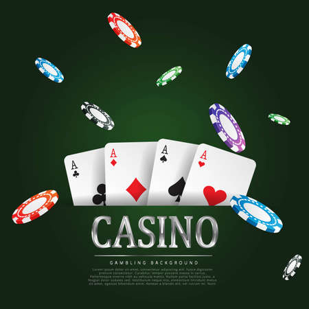Vector illustration on a casino theme with symbols of poker and poker cards on a green background .Silver labelのイラスト素材