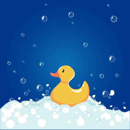 Bathtub and a duck. Isolated object background. cast a shadow on bathroom poster with foam and yellow rubber colored vector illustrationのイラスト素材