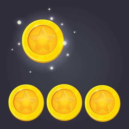 Gold Medal for Games. Golden Coin with Star. Achievement Icon. Money Vector illustration magic Lightsのイラスト素材