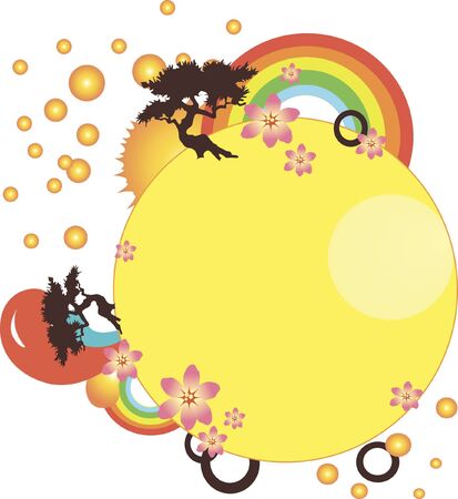 abstract composition with rainbow, flowers and treesのイラスト素材