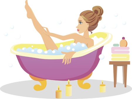 girl taking a bath with bubblesのイラスト素材