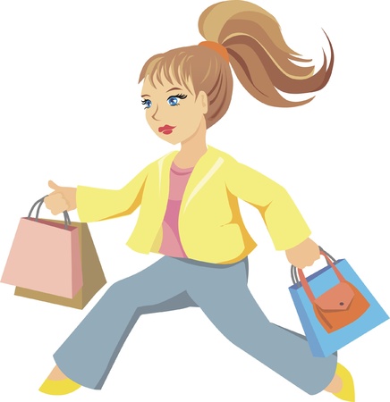 girl with bags running for shoppingのイラスト素材