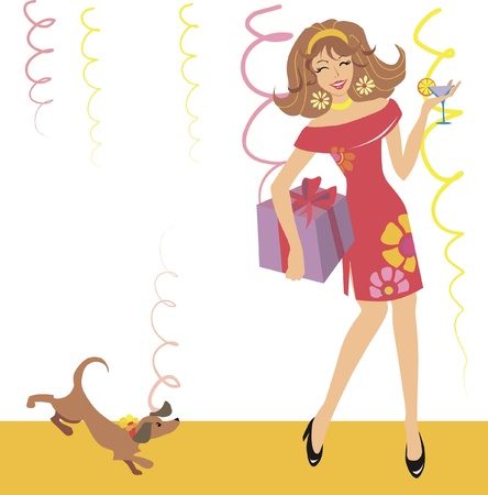 girl dancing on a party - cardのイラスト素材