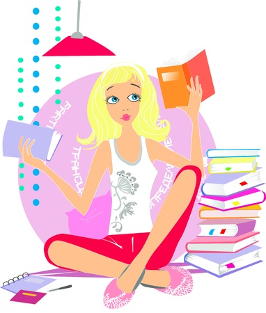 Girl reading booksのイラスト素材