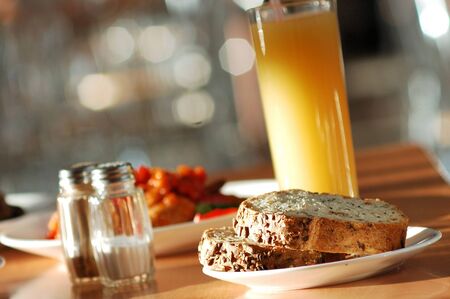 Bread and a glass of juiceの写真素材