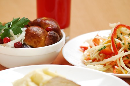 Still-life from dishes on a table in cafeの写真素材