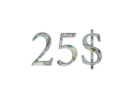 $25. US dollar banknotes. The texture of the money. isolated on white backgroundの写真素材