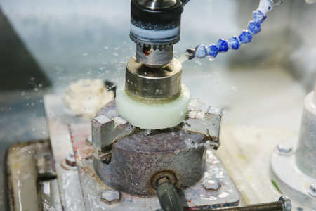 Processing of jade. industrial jewelry manufacturing. Sacred stone of Chinaの写真素材