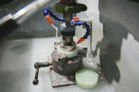 Processing of jade. industrial jewelry manufacturing. Sacred stone of Chinaの写真素材
