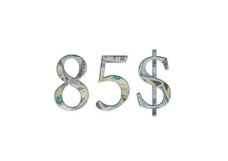$85. US dollar banknotes. The texture of the money. isolated on white backgroundの写真素材