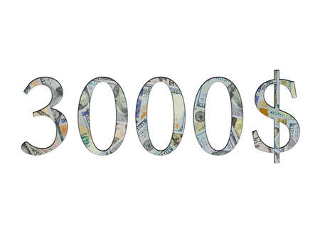 $3000. Us dollar banknotes. The texture of the money. isolated on white backgroundの写真素材