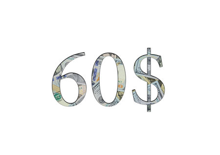$60. US dollar banknotes. The texture of the money. isolated on white backgroundの写真素材