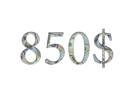 $850. US dollar banknotes. The texture of the money. isolated on white backgroundの写真素材