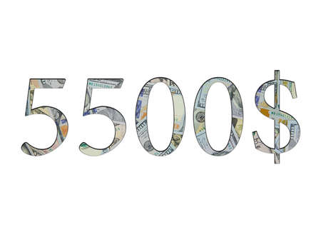 $5500. Us dollar banknotes. The texture of the money. isolated on white backgroundの写真素材
