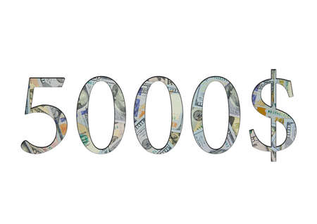 $5000. Us dollar banknotes. The texture of the money. isolated on white backgroundの写真素材
