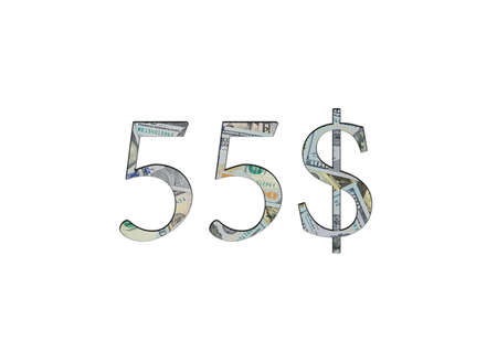 $55. US dollar banknotes. The texture of the money. isolated on white backgroundの写真素材