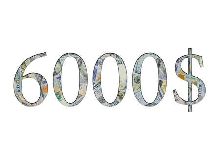 $6000. Us dollar banknotes. The texture of the money. isolated on white backgroundの写真素材