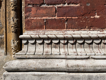 Fragment of the decor of a building built in the 19th century in the Neo-Renaissance and Historicist style, Europe, Latvia, LiepÄjaの写真素材