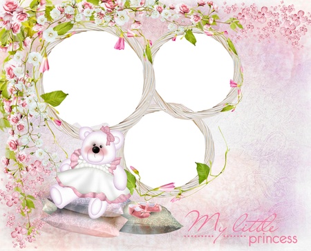 Children frame with teddy bear for a little girlの写真素材